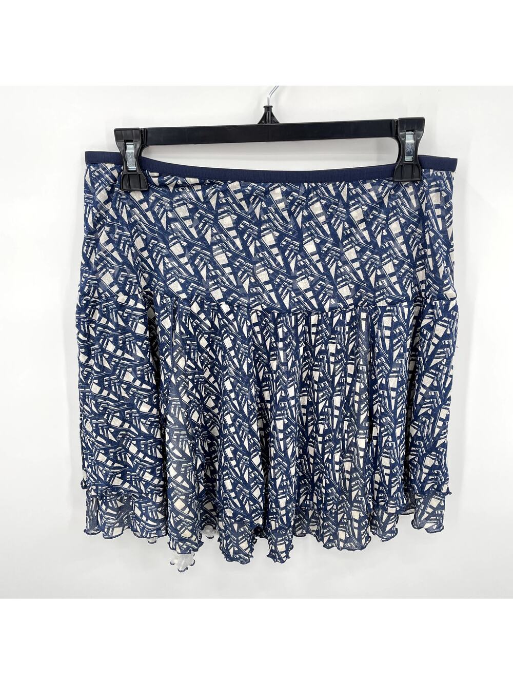 DVF Diane VonFurstenberg Silk Elastic Waist Blue White Pattern Skirt // 6